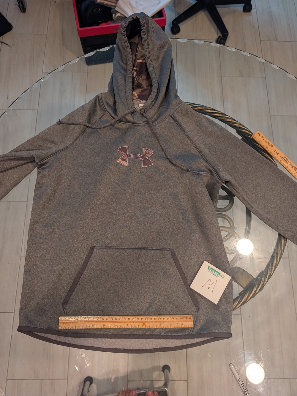 Under Armour Men's Gray Pullover Hooded Crewneck with Camo-Lined Hood